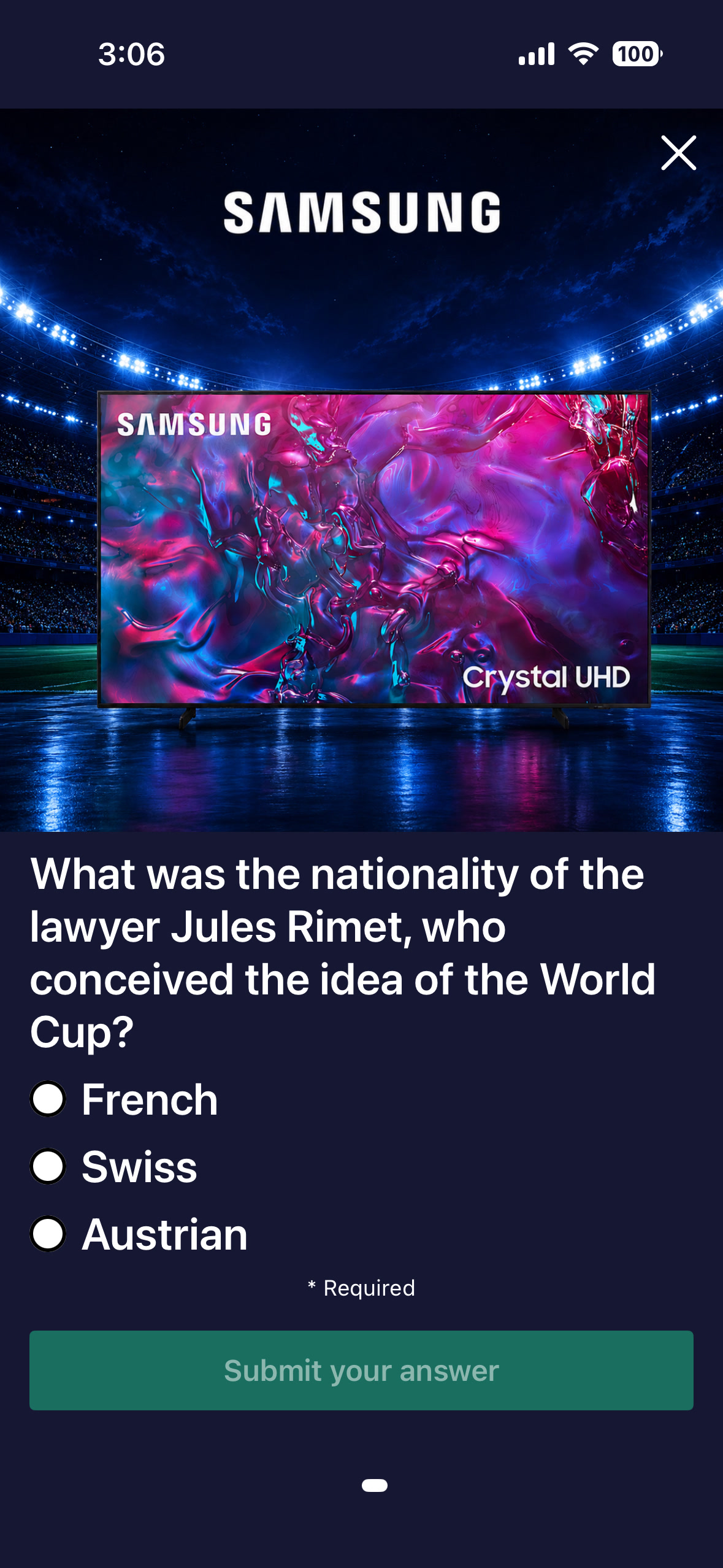 Samsung branded trivia inside Fanzword