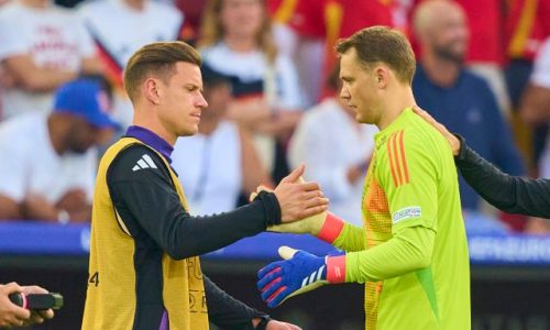 Manuel NEUER, DFB 1 goalkeeper, sad, Marc-Andre ter STEGEN, DFB 22 after the quarter final match GERMANY - SPAIN 1-2 of the UEFA European Championships 2024 on Jul 5, 2024 in Stuttgart, Germany.