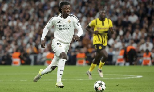 MADRID, SPAIN - OCTOBER 22: Eduardo Camavinga of Real Madrid during the UEFA Champions League 2024/25 League Phase MD3 football match between Real Madrid C.F. and Borussia Dortmund at Estadio Santiago Bernabeu on October 22, 2024 in Madrid, Spain. (Photo by Jean Catuffe/Getty Images)
