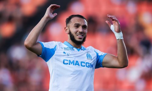TARRAGONA, SPAIN - JULY 29: Amine Gouiri of Olympique Marseille looks on during the AirCup match between Valencia and Marseille at Nou Estadi Costa Daurada on July 29, 2025 in Tarragona, Spain. (Photo by Eric Alonso/Getty Images)