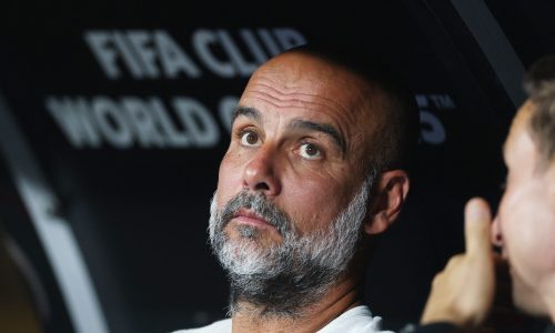 [Subscription Customers Only] Jun 30, 2025; Orlando, Florida, USA; Manchester City manager Pep Guardiola before a round of 16 match of the 2025 FIFA Club World Cup at Camping World Stadium. Mandatory Credit: Lee Smith-Reuters via Imagn Images